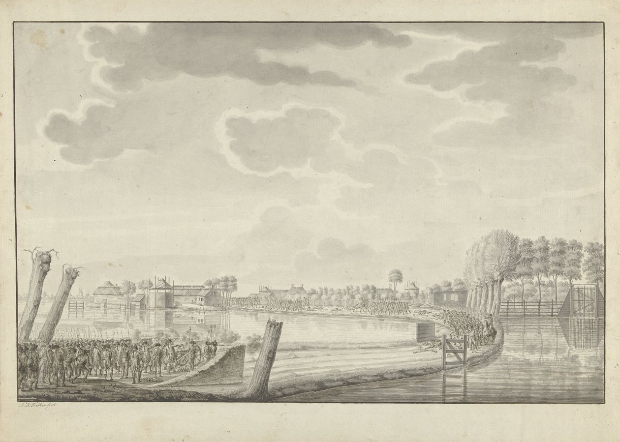 Angriff bei Ouderkerk aan de Amstel, 1787 von Jean George Teissier (signed by artist)