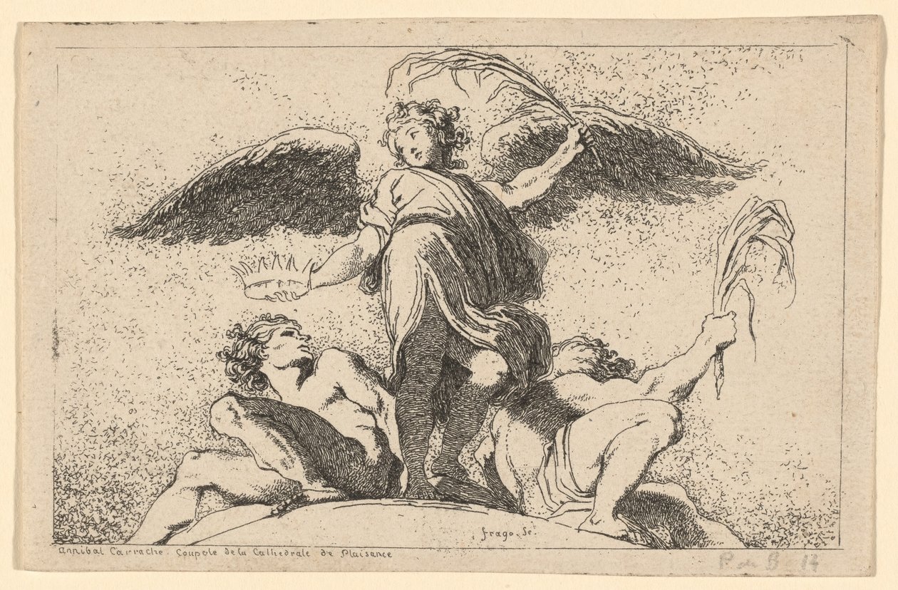 Engel mit einer Palme und einer Krone von Jean Honoré Fragonard after Annibale Carracci