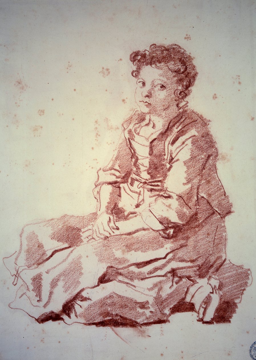 Kleines Mädchen, das auf ihren Fersen sitzt von Jean Honore Fragonard