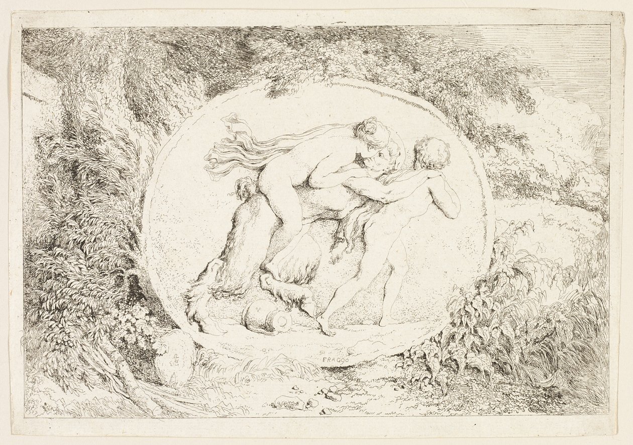 Nymphe reitet auf dem Rücken eines Satyrs, aus Bacchanales oder Satyrspiele von Jean Honore Fragonard