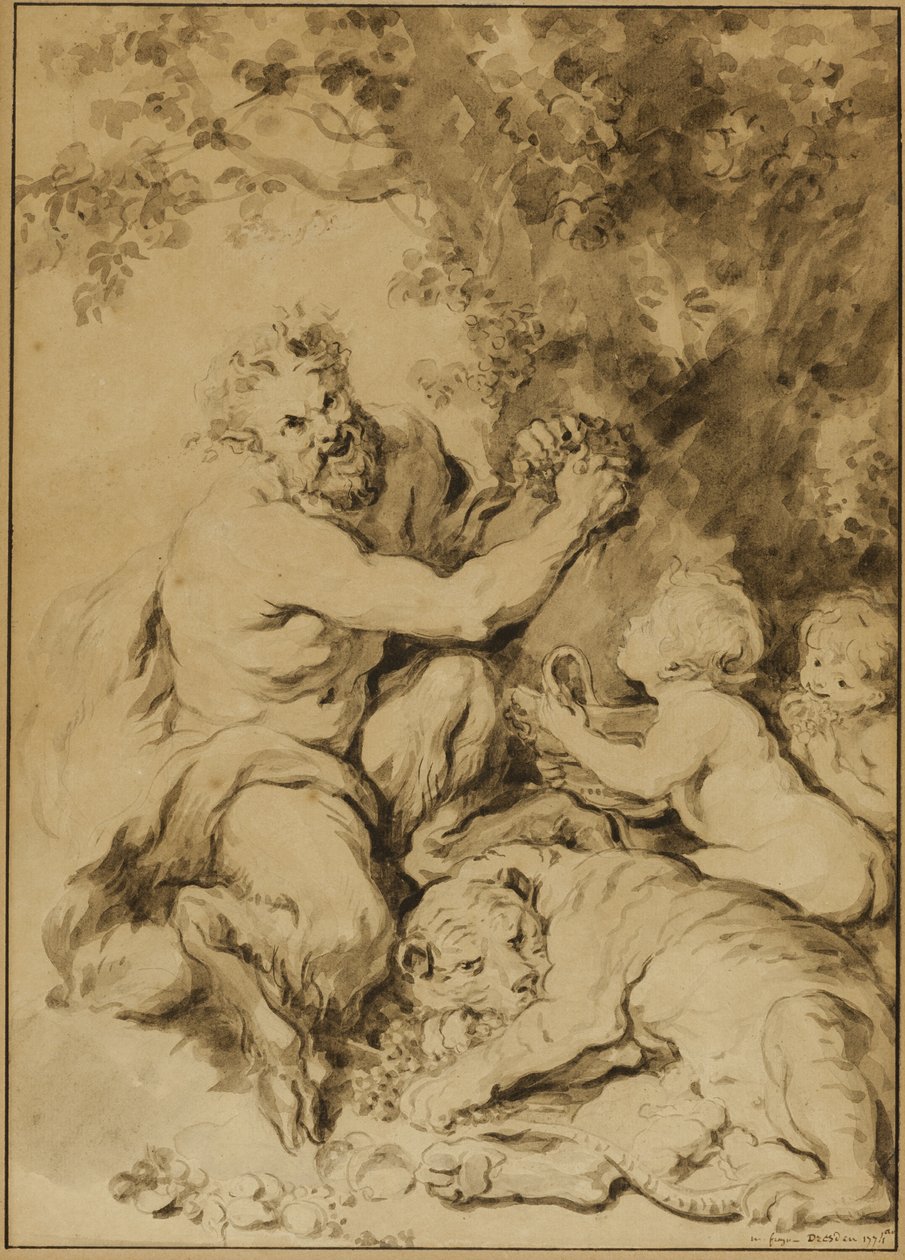 Satyr presst Trauben neben einem Tiger von Jean-Honore Fragonard
