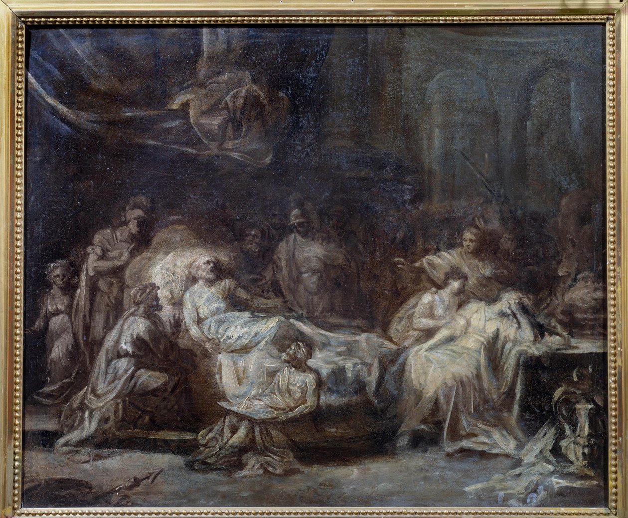 Die Familie versammelt sich um einen alten Mann, der sein Testament diktiert. Vorbereitungszeichnung von Jean Baptiste Fragonard (1732-1806) 18. Jahrhundert von Jean Honore Fragonard