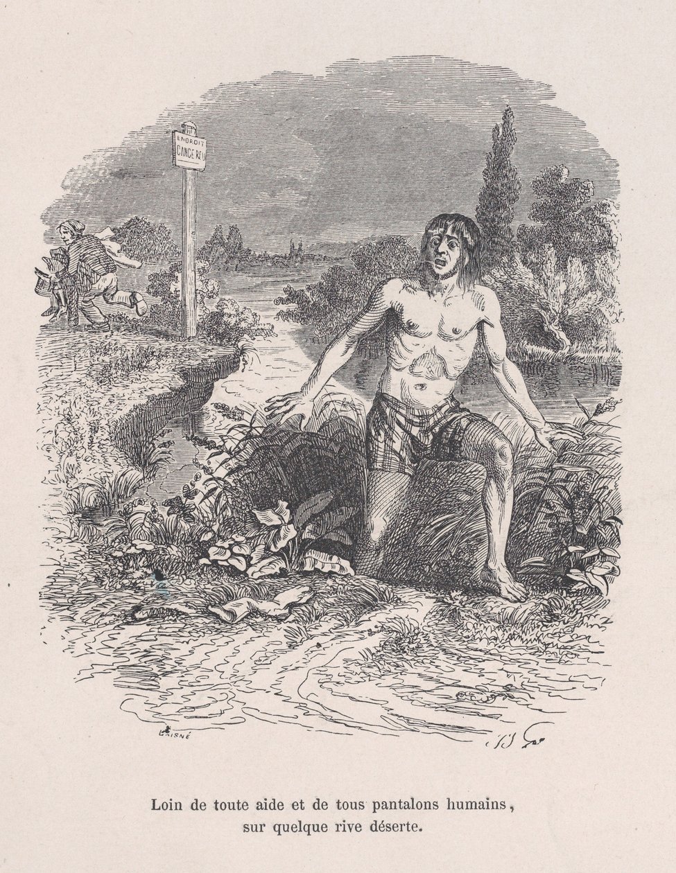 Ohne Hilfe und ohne Hosen, an einem verlassenen Ufer aus den kleinen Elenden von Jean Ignace Isidore Gérard