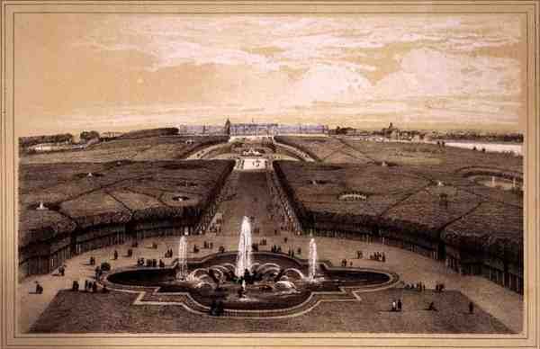 Gesamtansicht des Parks und Palastes von Versailles, veröffentlicht von Auguste Bry von Jean Jacottet