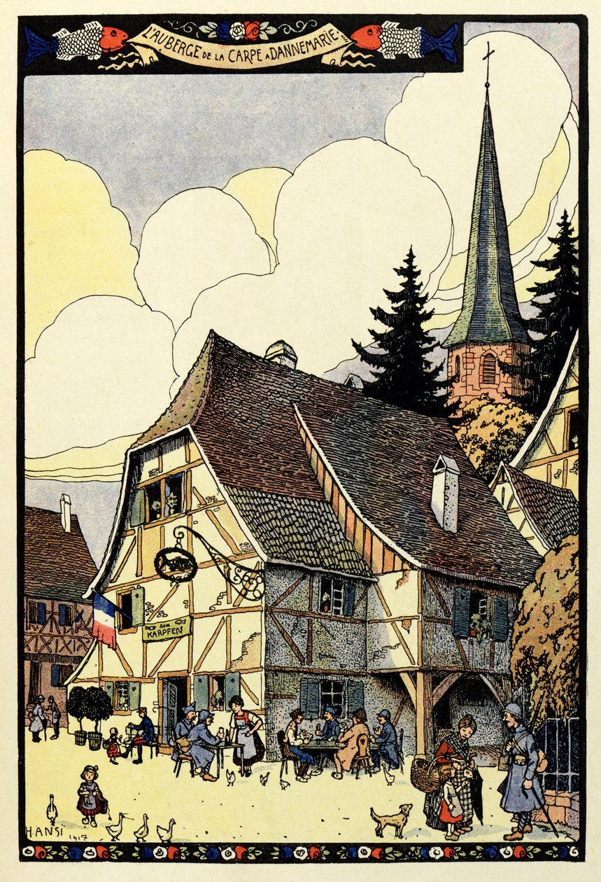 Das dreifarbige Paradies; Gasthaus zur Karpfen in Dannemarie 1917 von Jean Jacques (1873 1951) Waltz