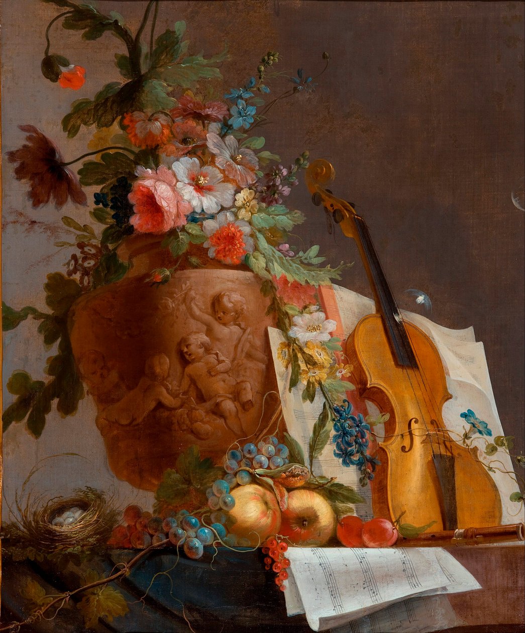 Stillleben mit Blumen und einer Geige von Jean Jacques Bachelier