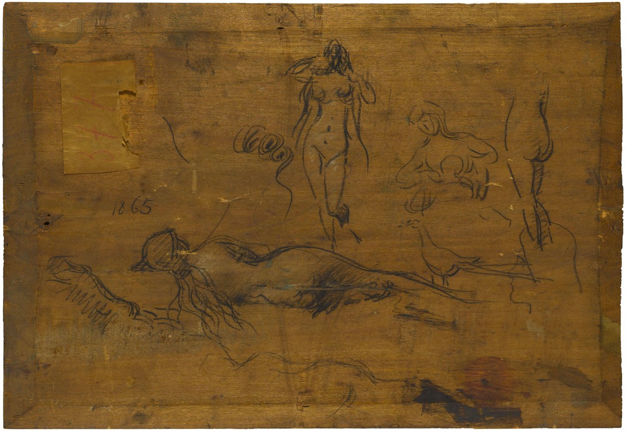Mädchen mit blauem Band (recto) / Fünf Aktstudien, ein Pfau und ein Kopf im Profil (verso) von Jean Jacques Henner
