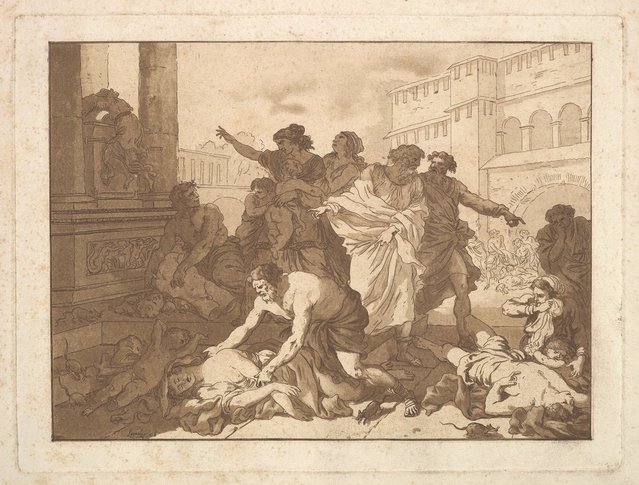 Die Pest bei den Philistern, in einem Album mit Radierungen, 1782-1821 von Jean Jacques Lagrenee