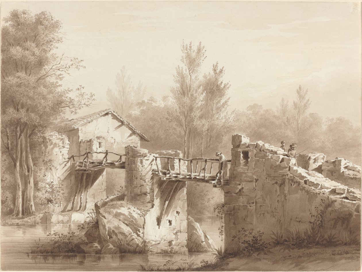 Eine Landstraße über eine alte Brücke von Jean Jacques de Boissieu