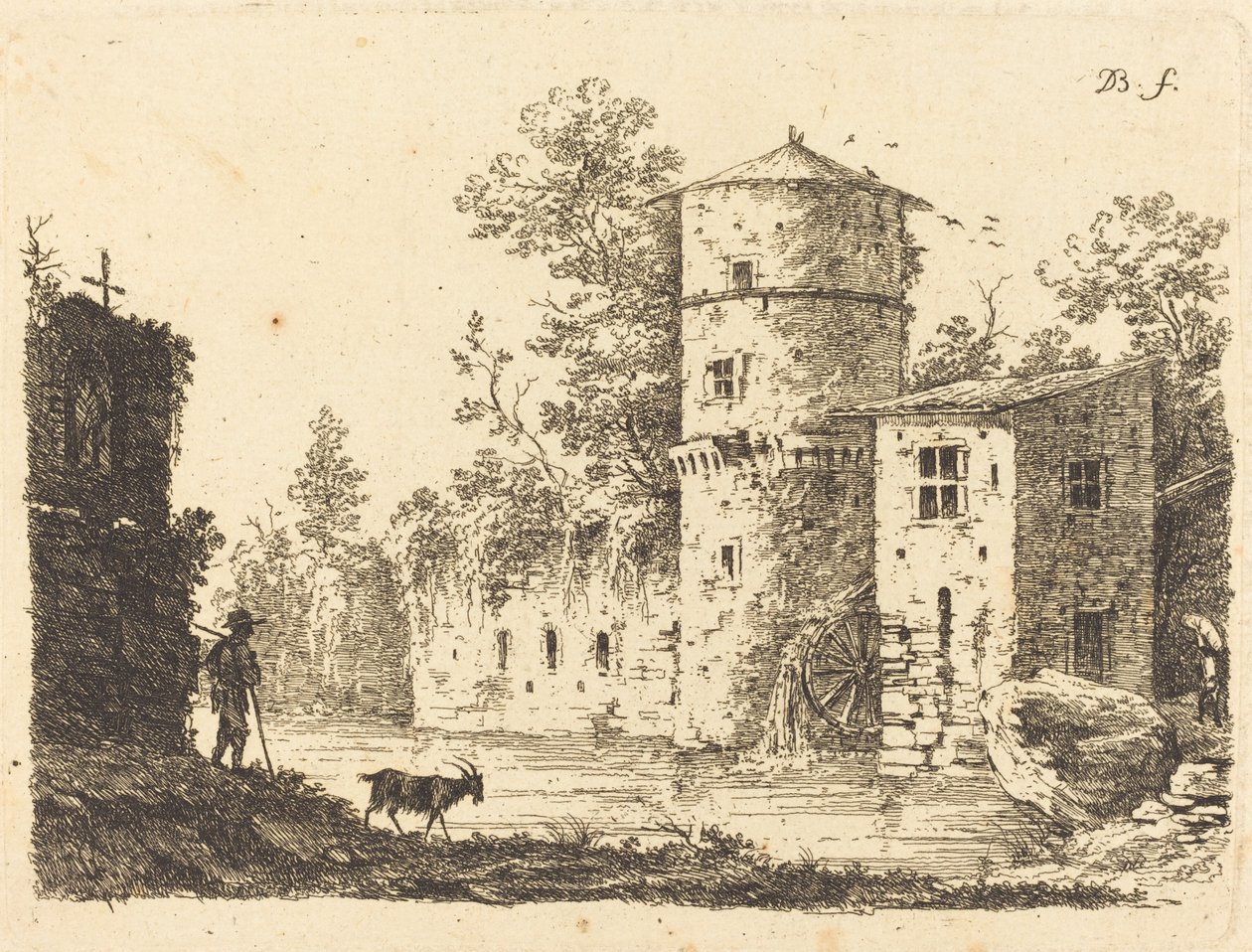 Alte Turm mit einer Wassermühle von Jean Jacques de Boissieu