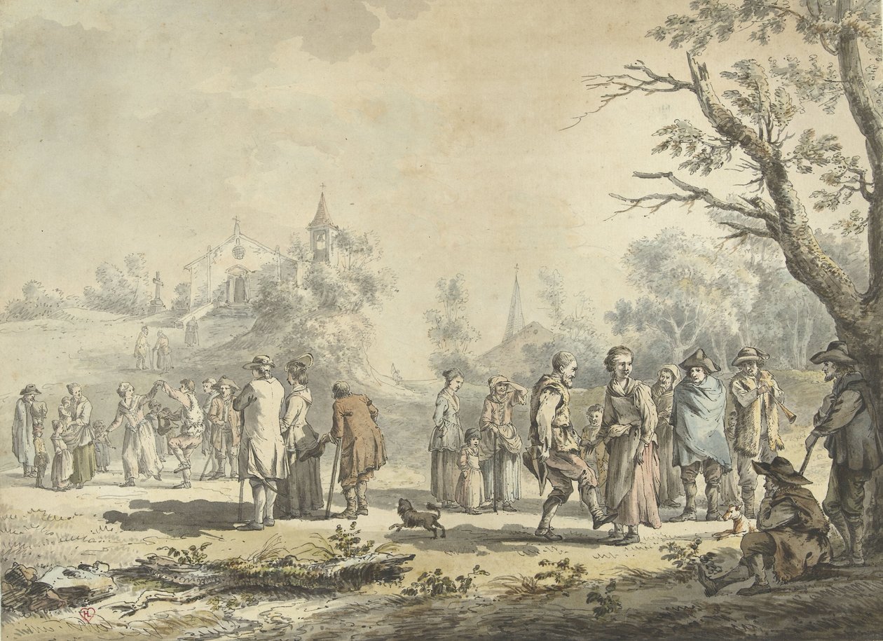Tanzende Bauern und Zuschauer bei einem Dorf von Jean Jacques de Boissieu