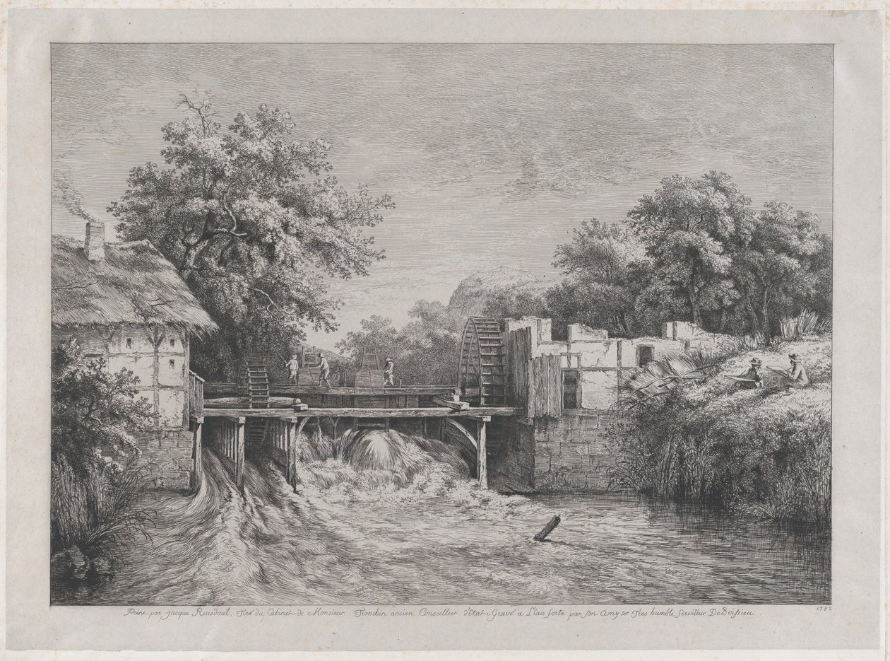 Die Wassermühle, nach einem Gemälde von Ruisdaël von Jean Jacques de Boissieu