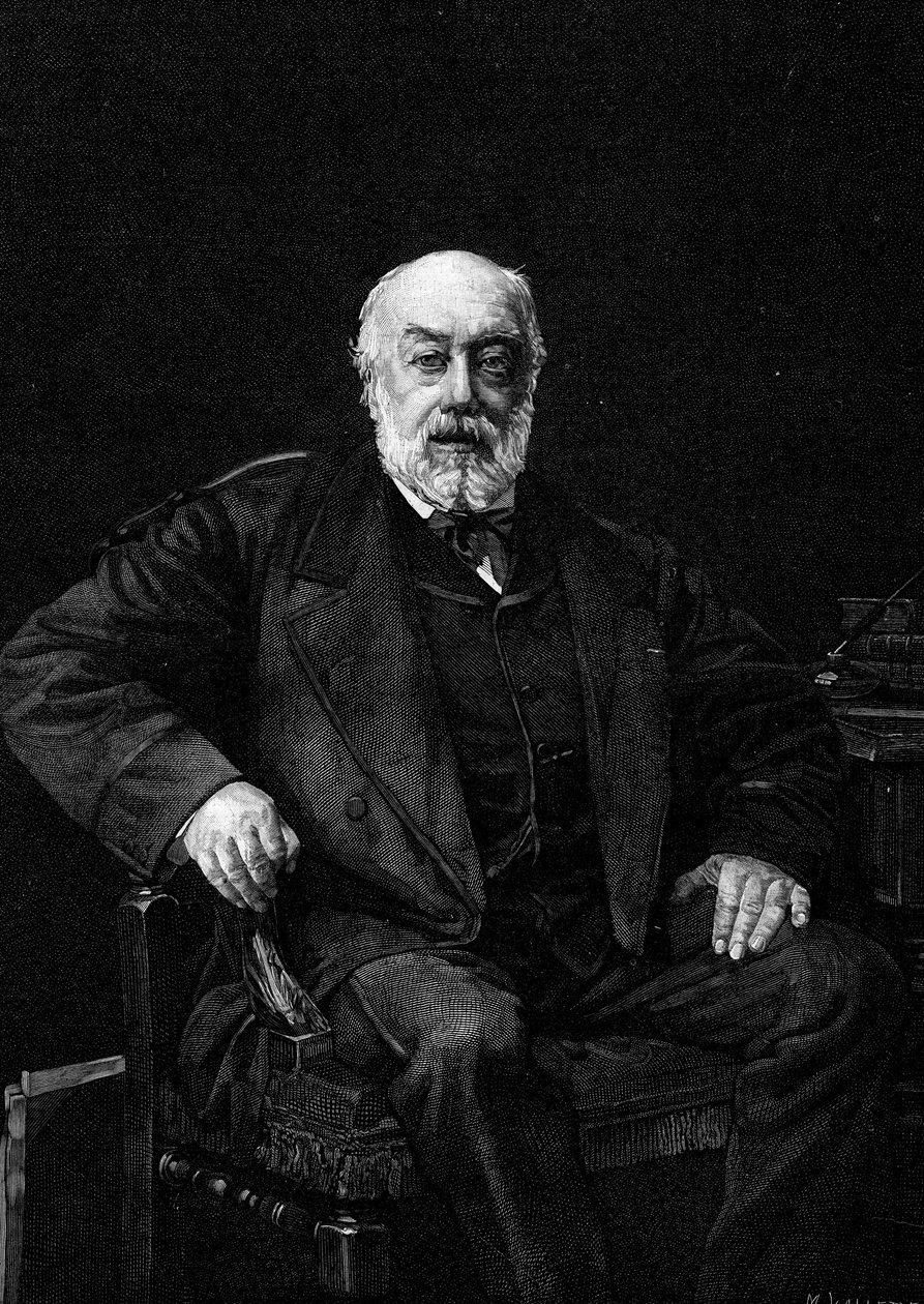Porträt von Gustave Nadaud (1820-1893), französischer Sänger. Gravur nach dem Gemälde von Jean Joseph Weerts (1849-1927). In „Die illustrierte Welt“ Nr. 1252 vom 26. März 1881. von Jean Joseph Weerts