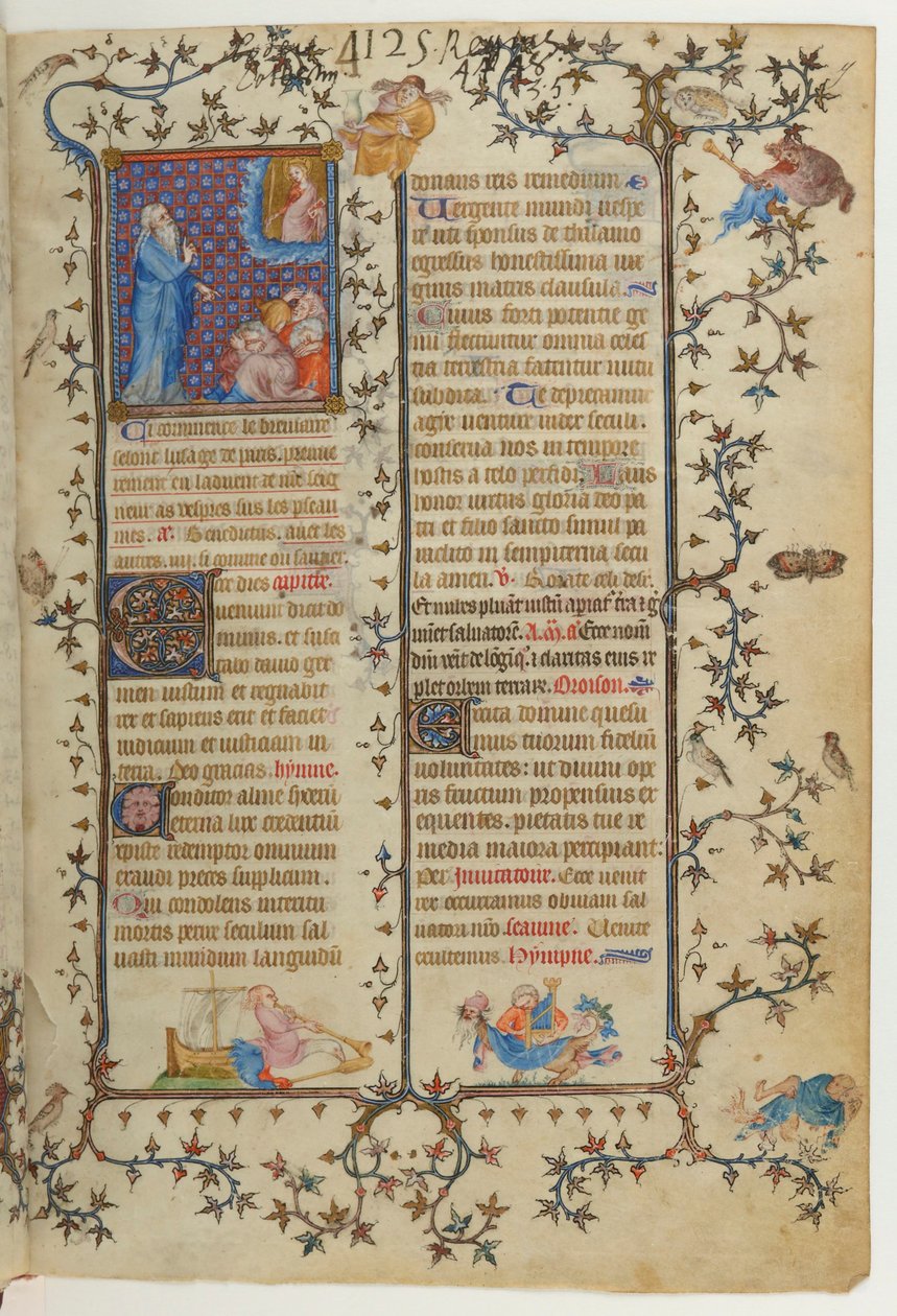 Seite aus dem Brevier von Karl V.: Jesaja kündigt das Kommen des Messias an, mit der Erscheinung der Madonna von Jean Le Noir