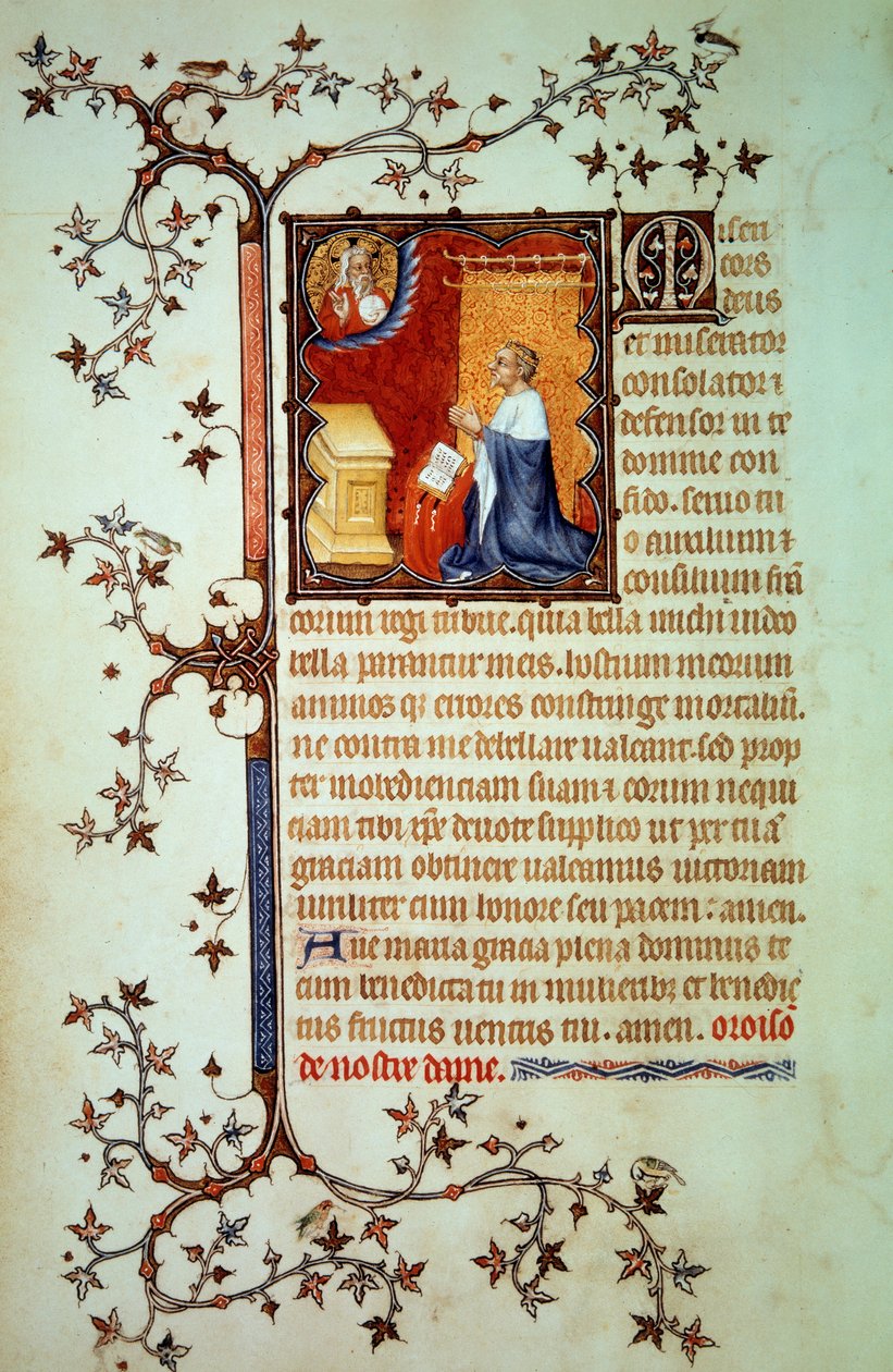 Herzog Johann I. von Berry (1340-1416) betet vor Gott (Miniatur aus dem Stundenbuch des Johann von Berry, um 1375) von Jean Le and workshop (attr. to) Noir