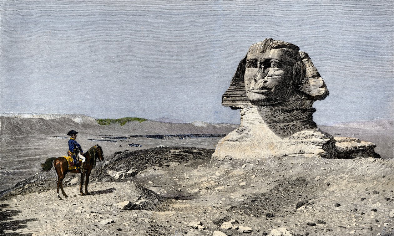Napoleon I. Bonaparte vor der Sphinx von Gizeh in Ägypten, Ägyptenfeldzug (1798-1801) von Jean Leon Gerome