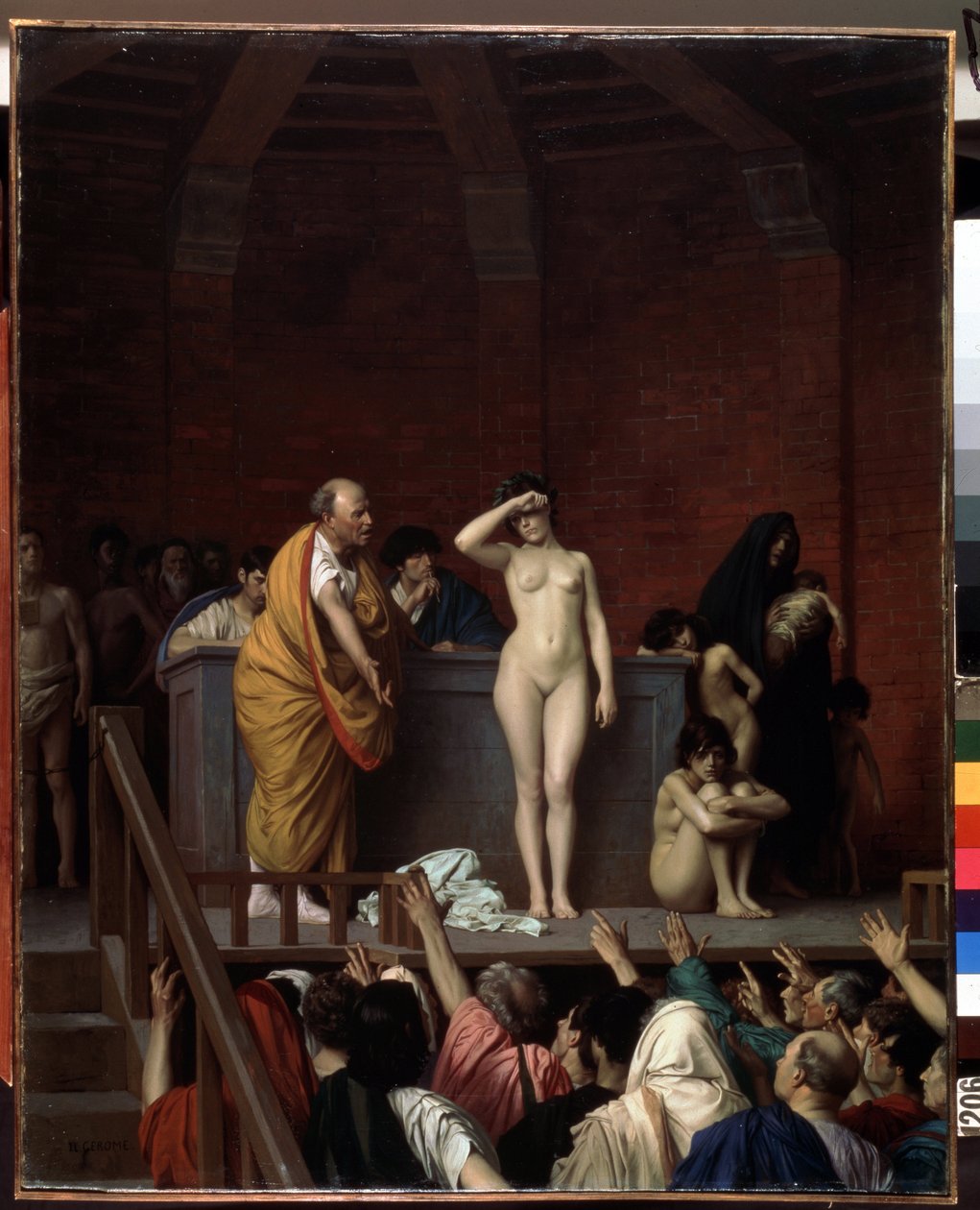 Antikes Rom: Der Sklavenmarkt in Rom (The Slave Market in Rome) Eine  nackte Sklavin auf einem
