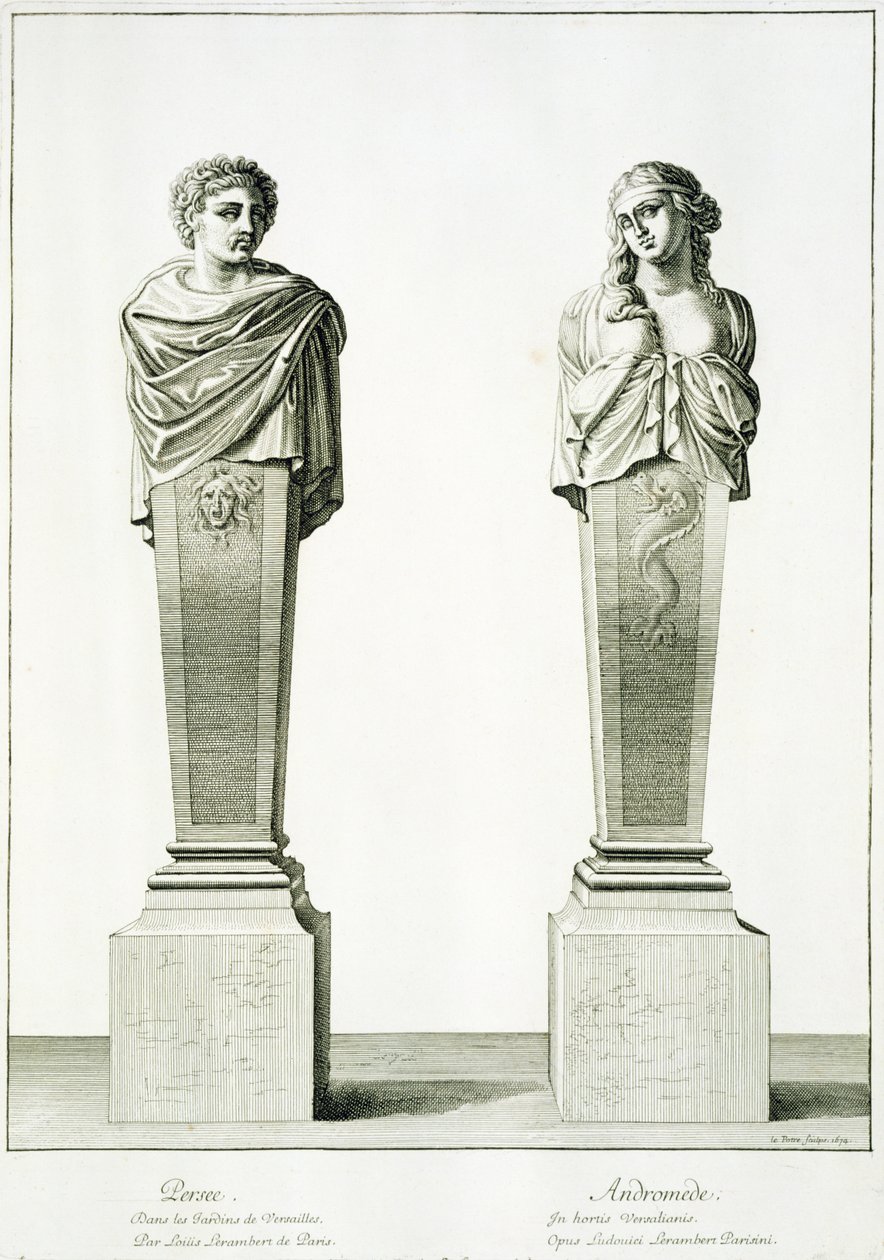 Skulpturen, die Perseus und Andromeda von Louis Lerambert in Versailles darstellen von Jean Lepautre