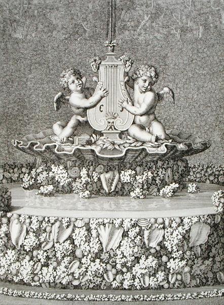 Zwei Cupidos halten eine Lyra, ein Brunnen in Versailles von Jean Lepautre