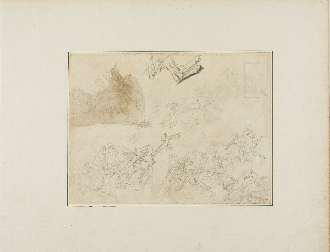Skizzen für eine Kavallerieschlacht; die Hinterbeine eines Hundes von Jean Louis André Théodore Géricault