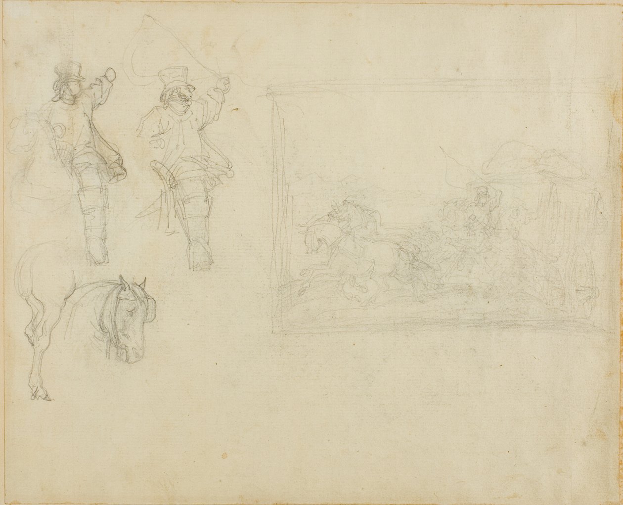 Skizzen von Postillions und einer Postkutsche von Jean Louis André Théodore Géricault