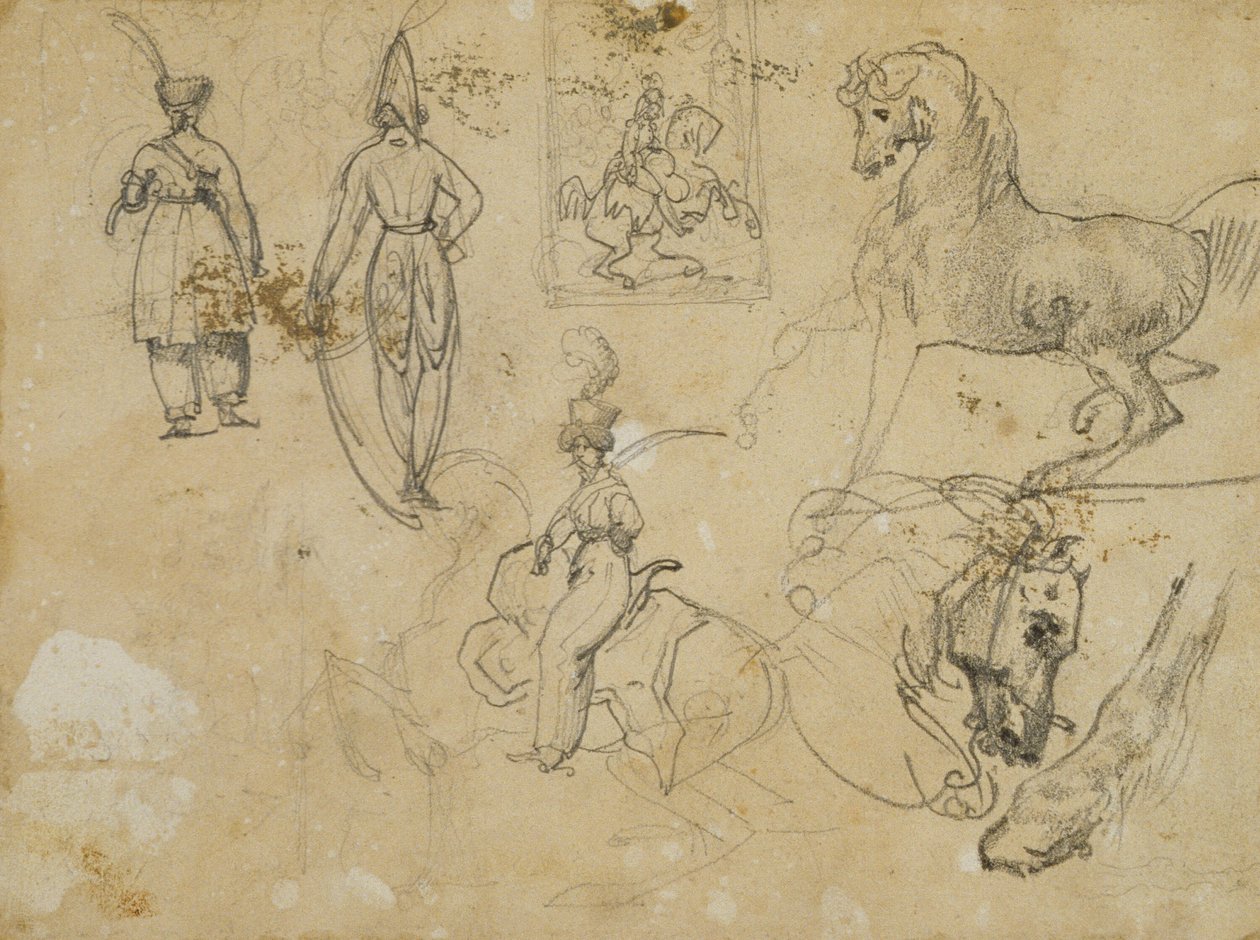 Skizzen russischer Offiziere und Pferde von Jean Louis André Théodore Géricault