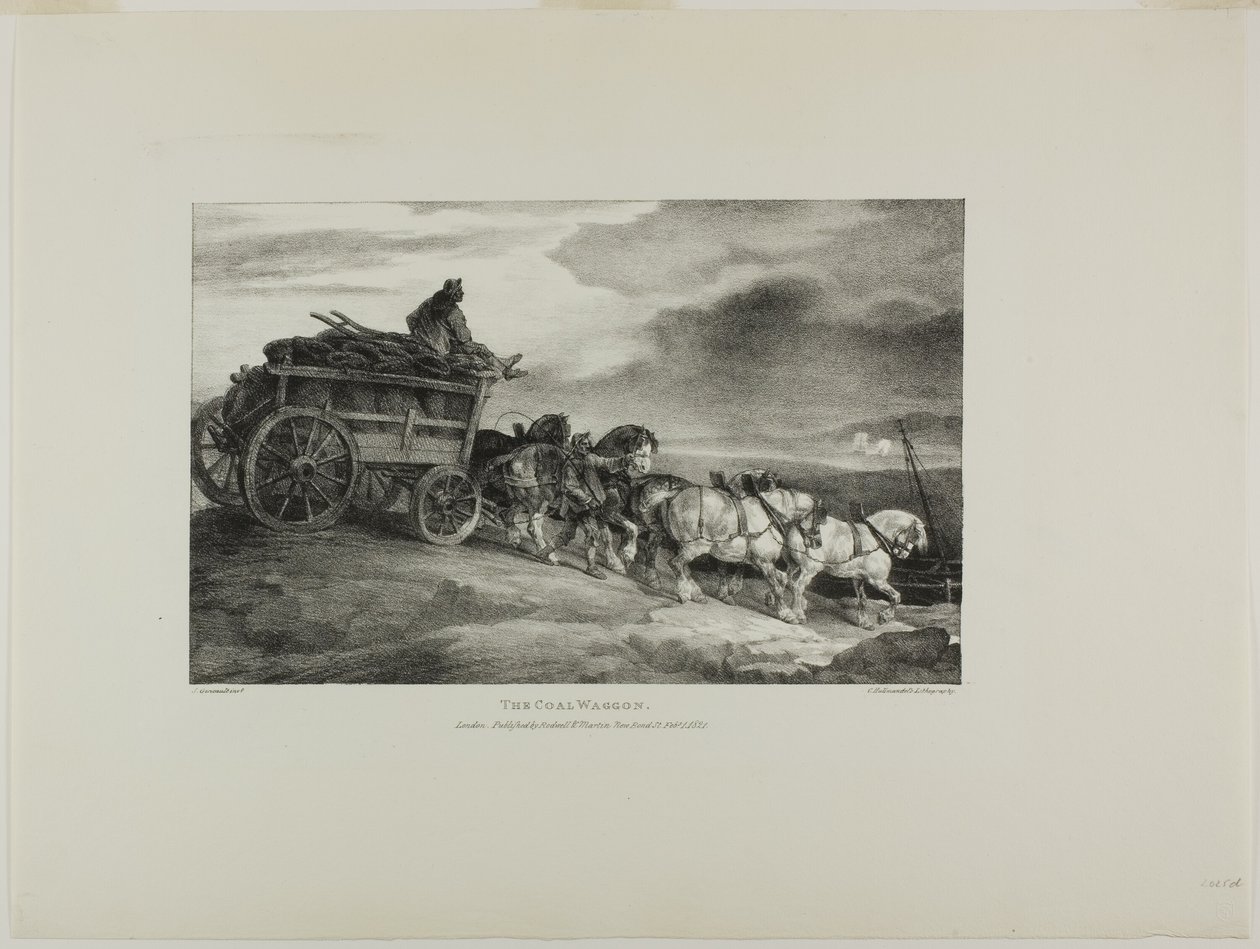 Der Kohlenwagen, Platte 7 aus Verschiedene Motive aus dem Leben und auf Stein (Die Englische Suite) von Jean Louis André Théodore Géricault