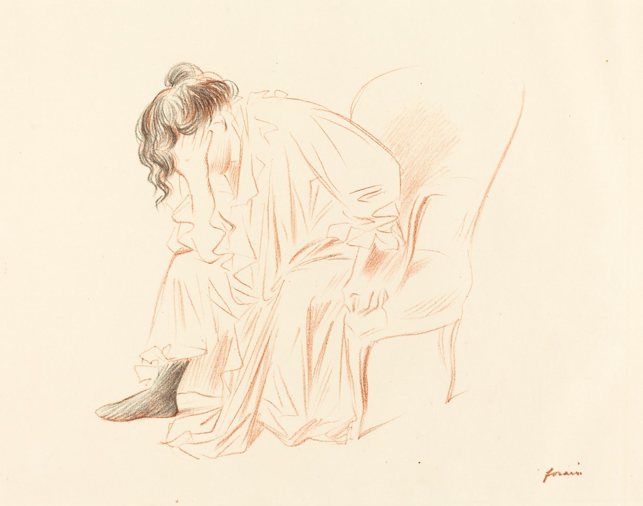 Sitzende Frau mit dem Kopf auf der rechten Hand ruhend von Jean Louis Forain