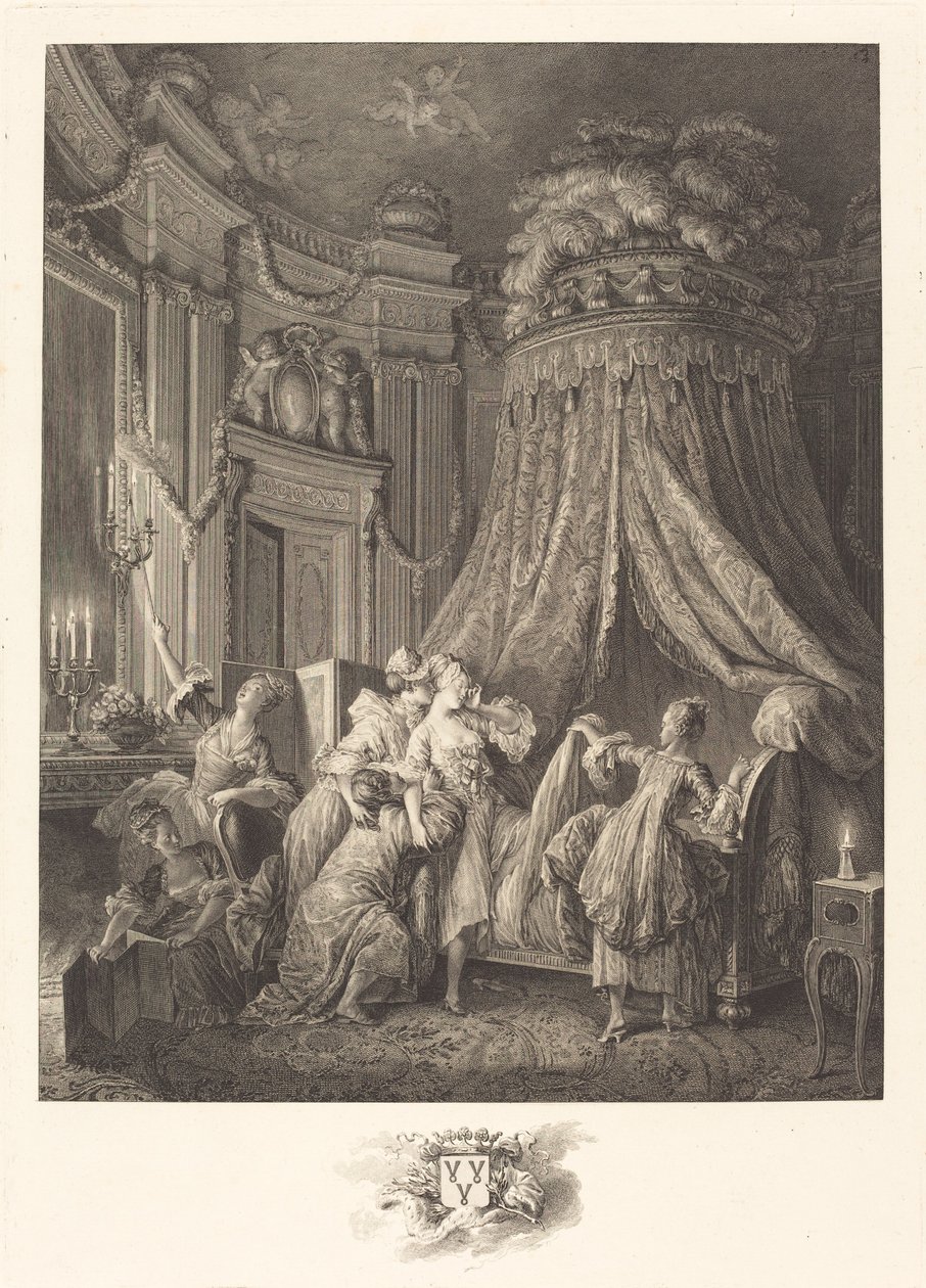 Das Bett der Braut von Jean Michel Moreau and Jean Baptiste Blaise Simonet after Pierre Antoine Baudouin