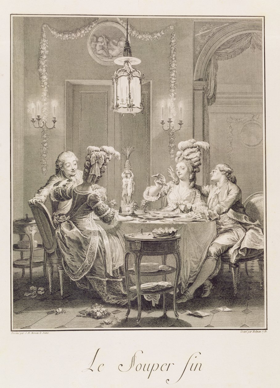 Das feine Abendessen (1781, graviert von I.S. Helman) von Jean Michel the Younger Moreau