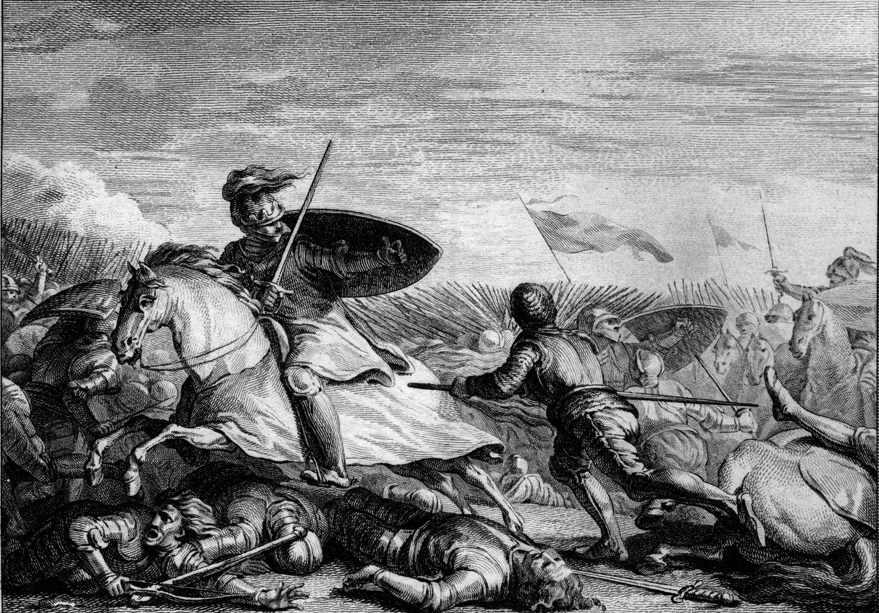 Schlacht von Fontenoy, 841: Flucht von Lothar I. (795-855) nach der Niederlage seiner Armee. Gravur von Jean Michel Moreau, genannt Moreau le Jeune (1741-1814) von Jean Michel the Younger Moreau