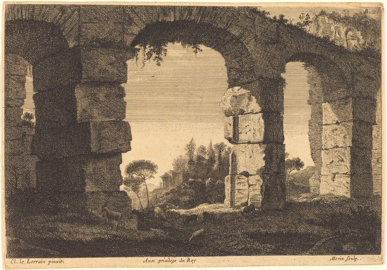 Ruinen eines Aquädukts von Jean Morin after Claude Lorrain