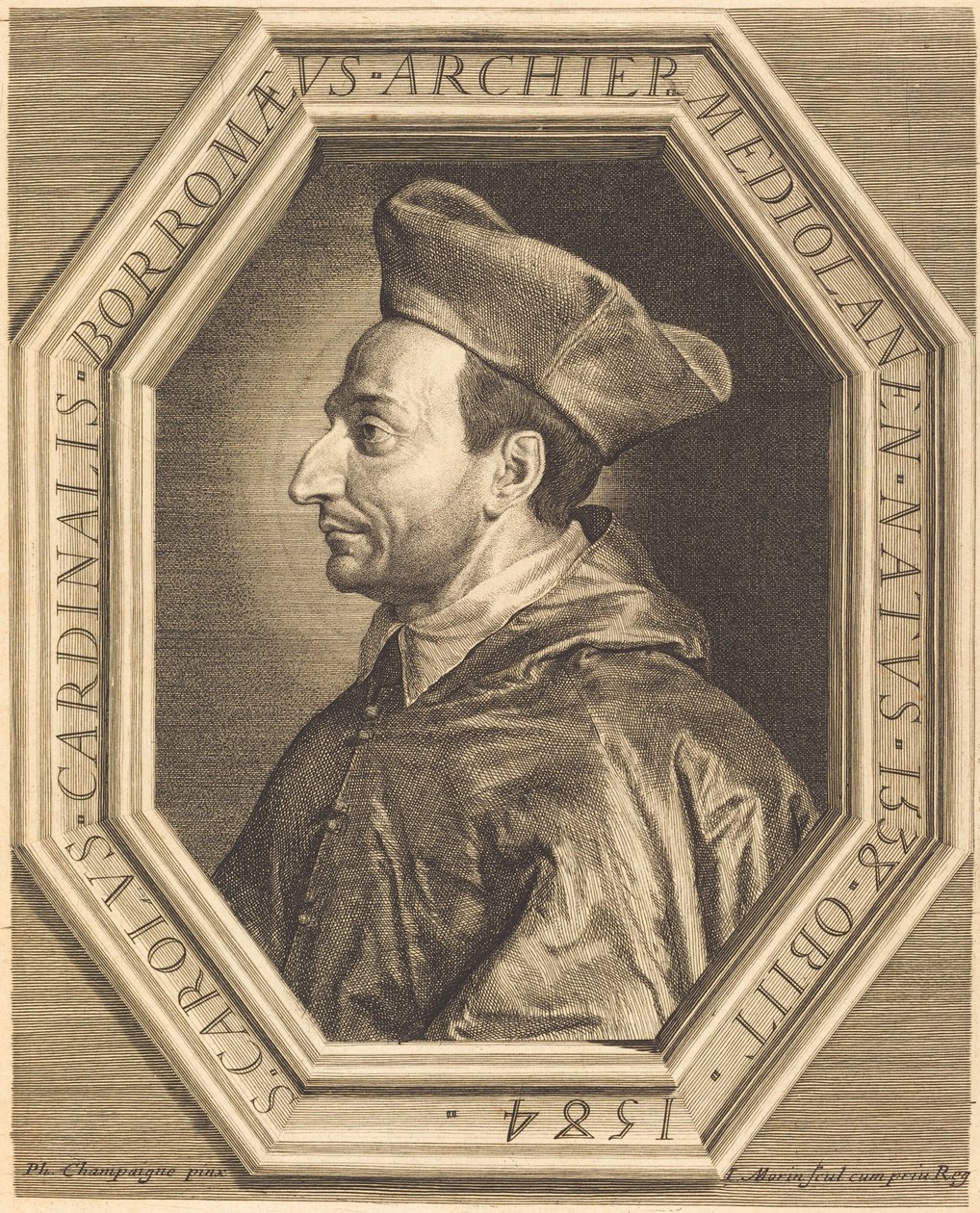 Heiliger Karl, Kardinal Borromeo von Jean Morin after Philippe de Champaigne