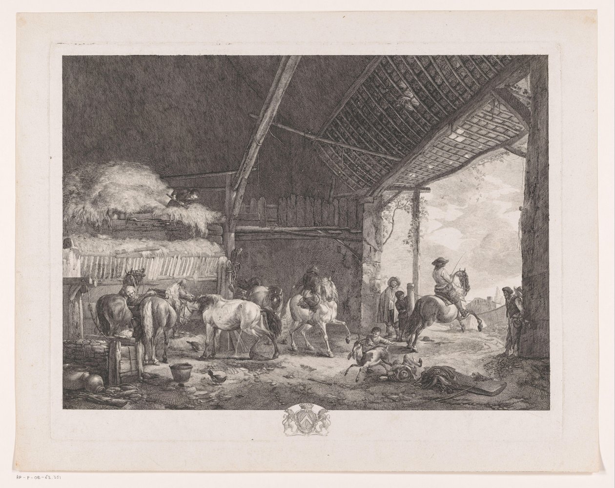 Figuren und Pferde im Stall des Postamts (Prenten nach Gemälden von Philips Wouwerman) von Jean Moyreau