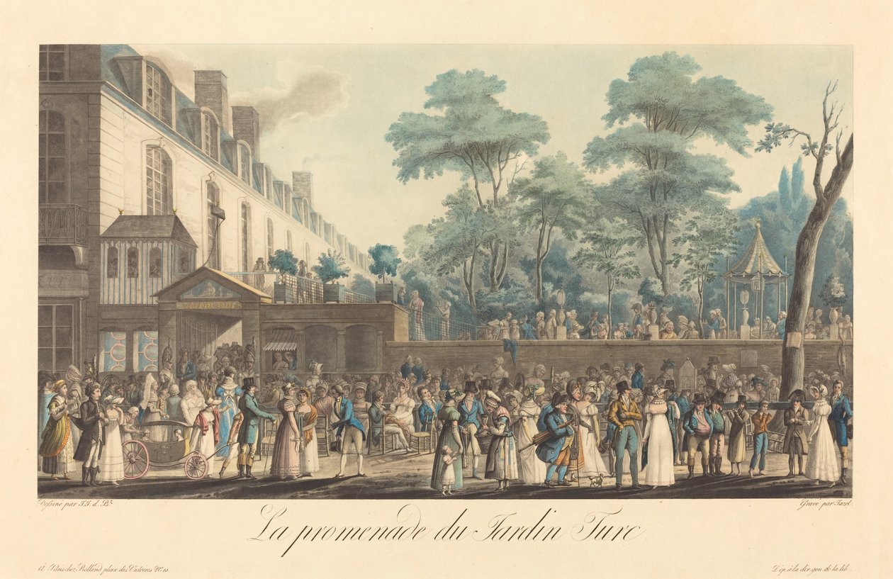 Der Spaziergang im Türkischen Garten von Jean Pierre Marie Jazet after Jean Joseph Bastier de Bez