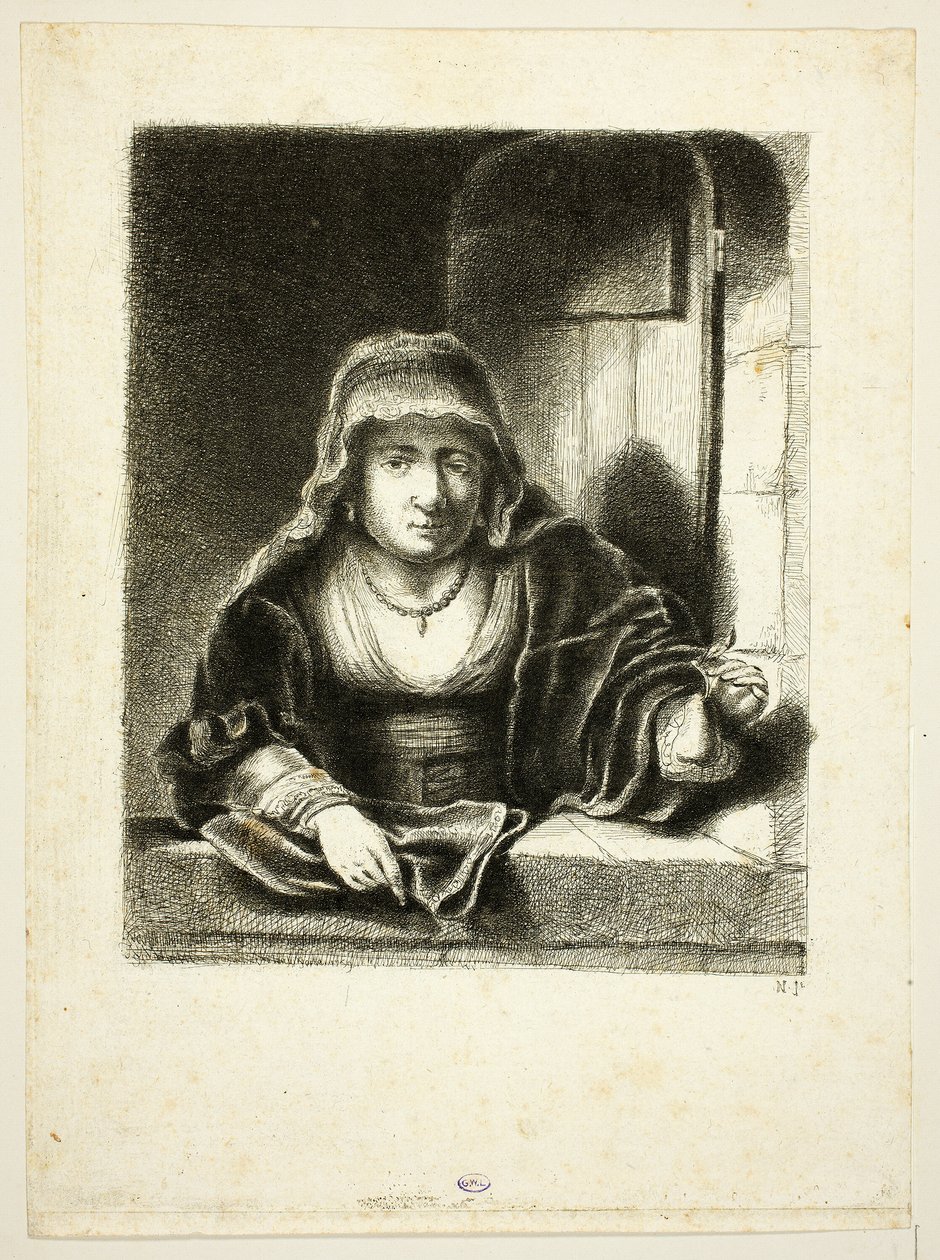 Frau am Fenster von Jean Pierre Norblin de La Gourdaine