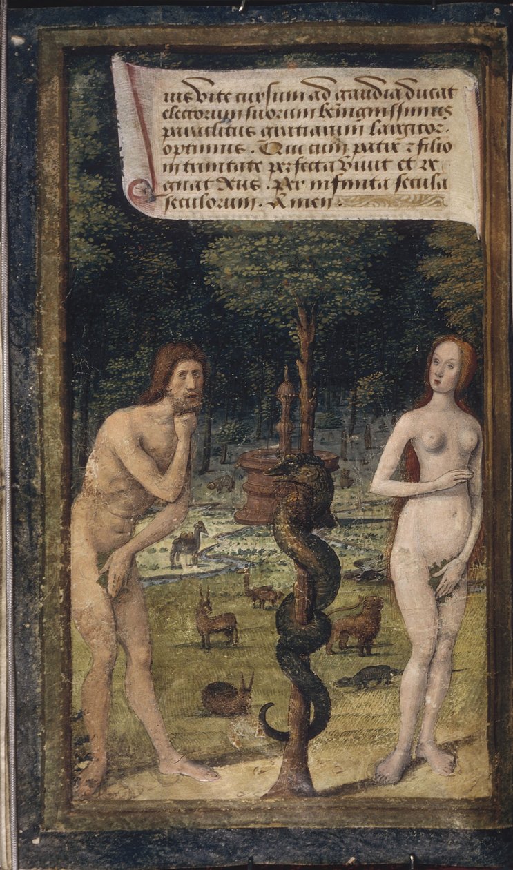 Adam und Eva aus Lettres bâtardes, ca. 1490-1510 von Jean Poyet