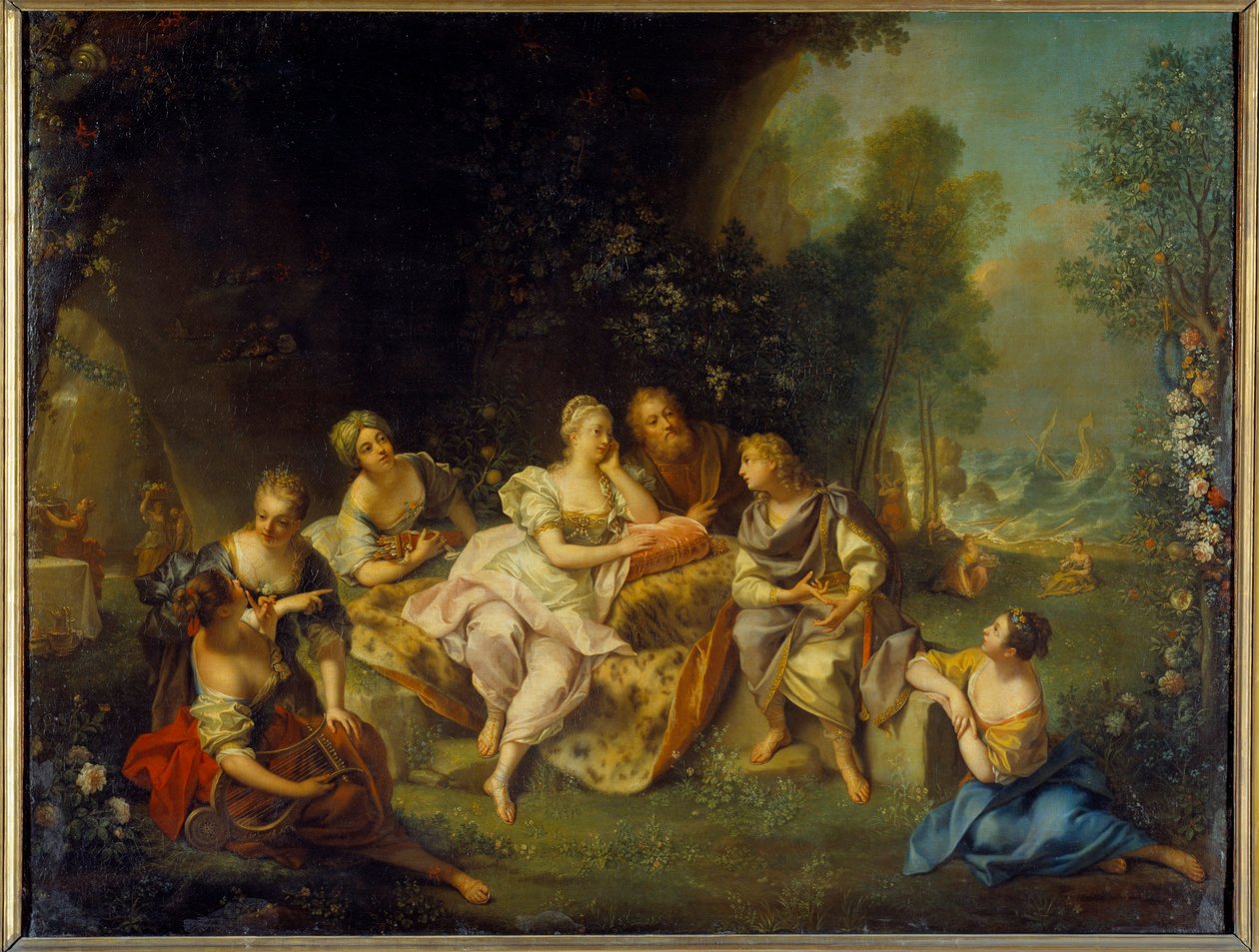 Telemach erzählt seine Abenteuer bei Kalypso (Illustration für „Die Abenteuer des Telemach“ von François de Pons de Salignac de La Mothe-Fénelon) von Jean Raoux