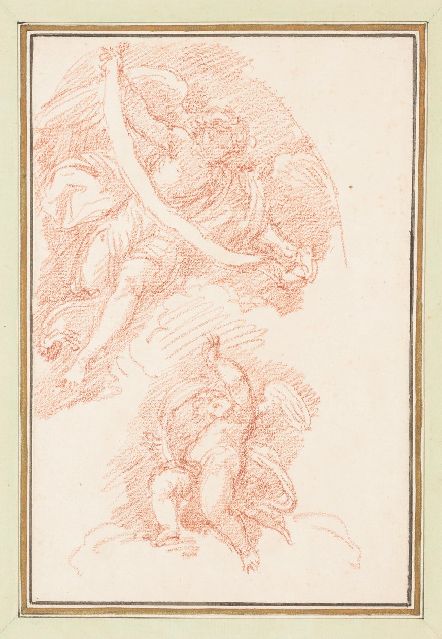 Geflügelte Figur, die einen Riemen mit Putto hält von Jean Robert Ango