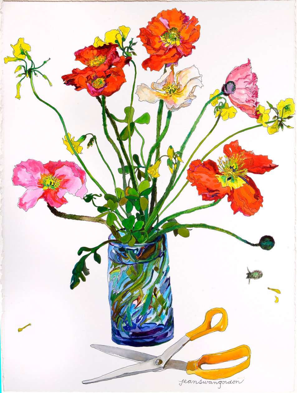 Mohnblumen, Blaue Vase & Schere von Jean Swan Gordon