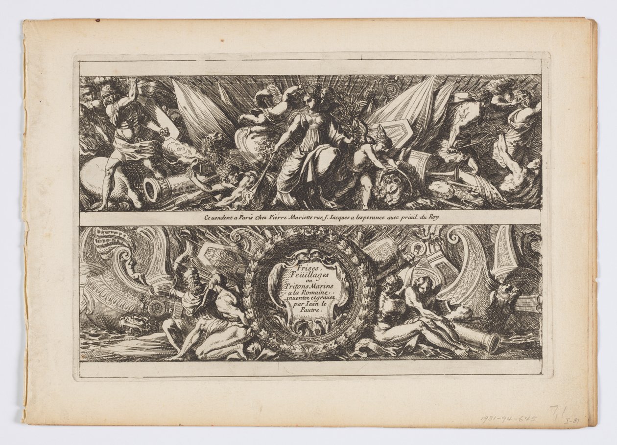 Titelseite aus "Frises, feuillages ou tritons marins, à la romaine" von Jean le Pautre