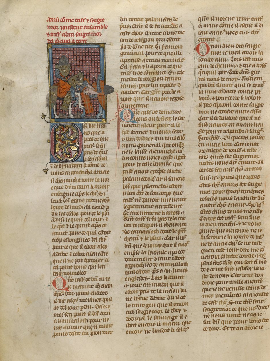 Tristan entpferdet Sagremor von Jeanne de Montbaston