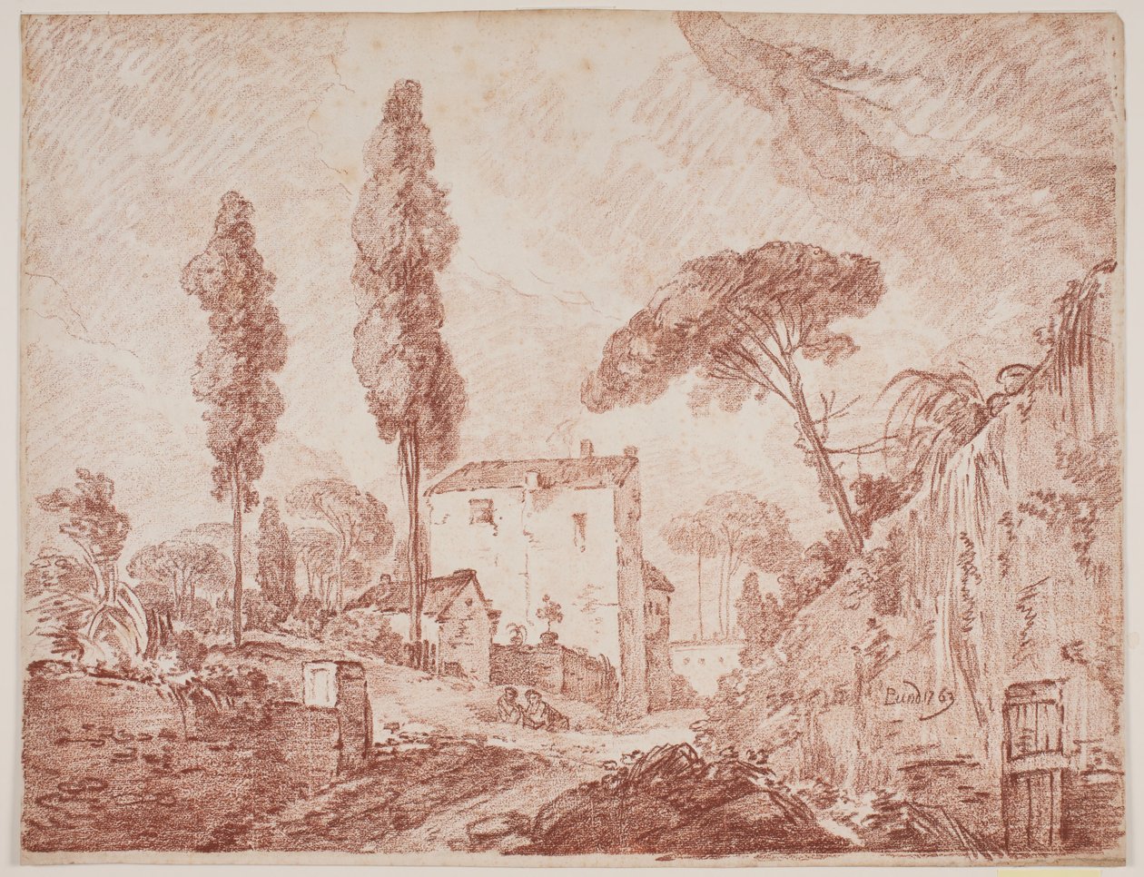 Italienische Fantasielandschaft mit Bäumen und Häusern von Jens Petersen Lund