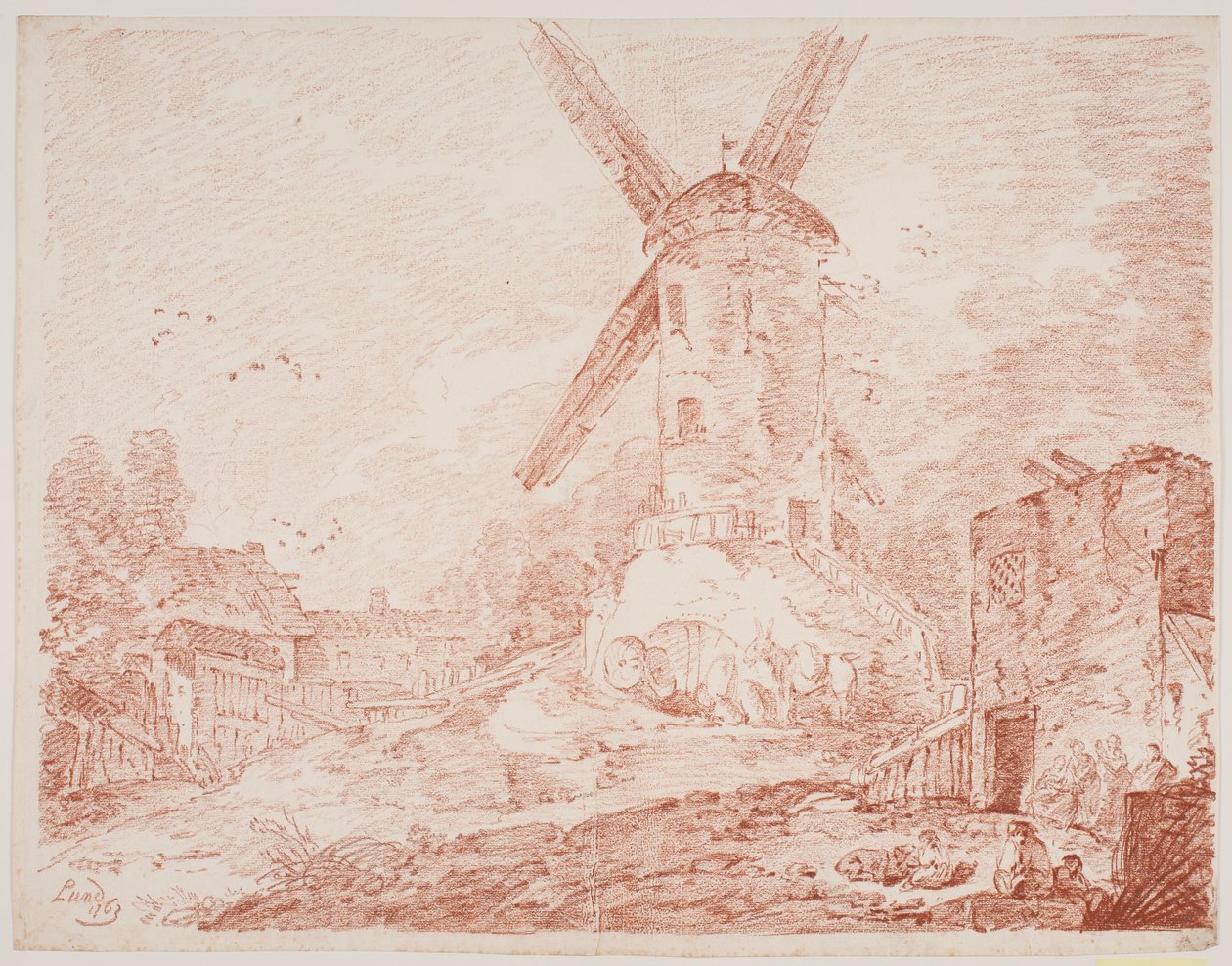 Italienische Landschaft mit Windmühle von Jens Petersen Lund