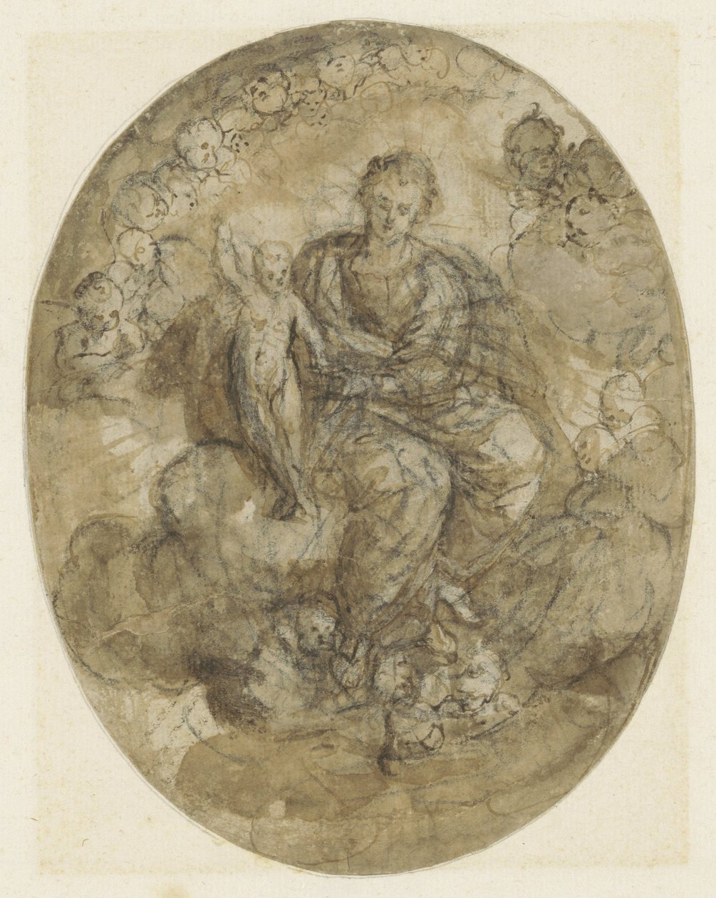 Madonna mit Kind zwischen Engeln auf den Wolken von Jeronimo Jacinto Espinosa