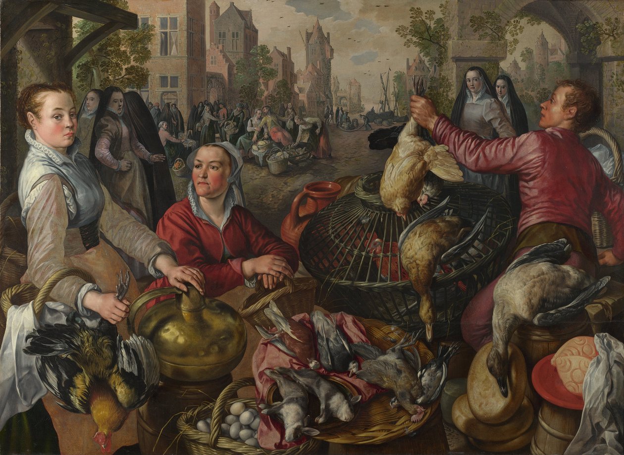 Die vier Elemente: Luft. Ein Geflügelmarkt mit dem verlorenen Sohn im Hintergrund, 1569 von Joachim Beuckelaer