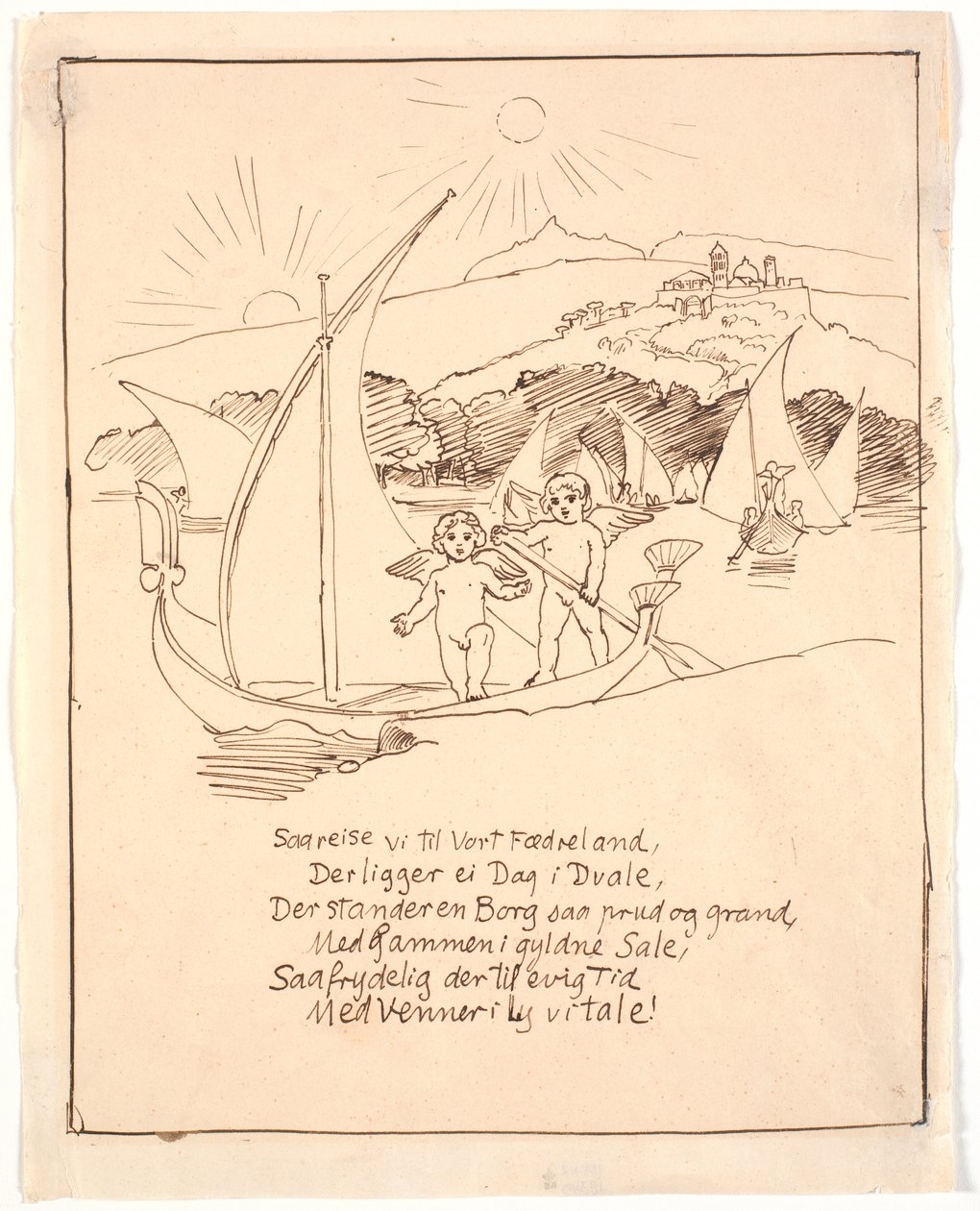 Entwurf zur letzten Illustration mit den Engelkindern im Boot von Joakim Frederik Skovgaard