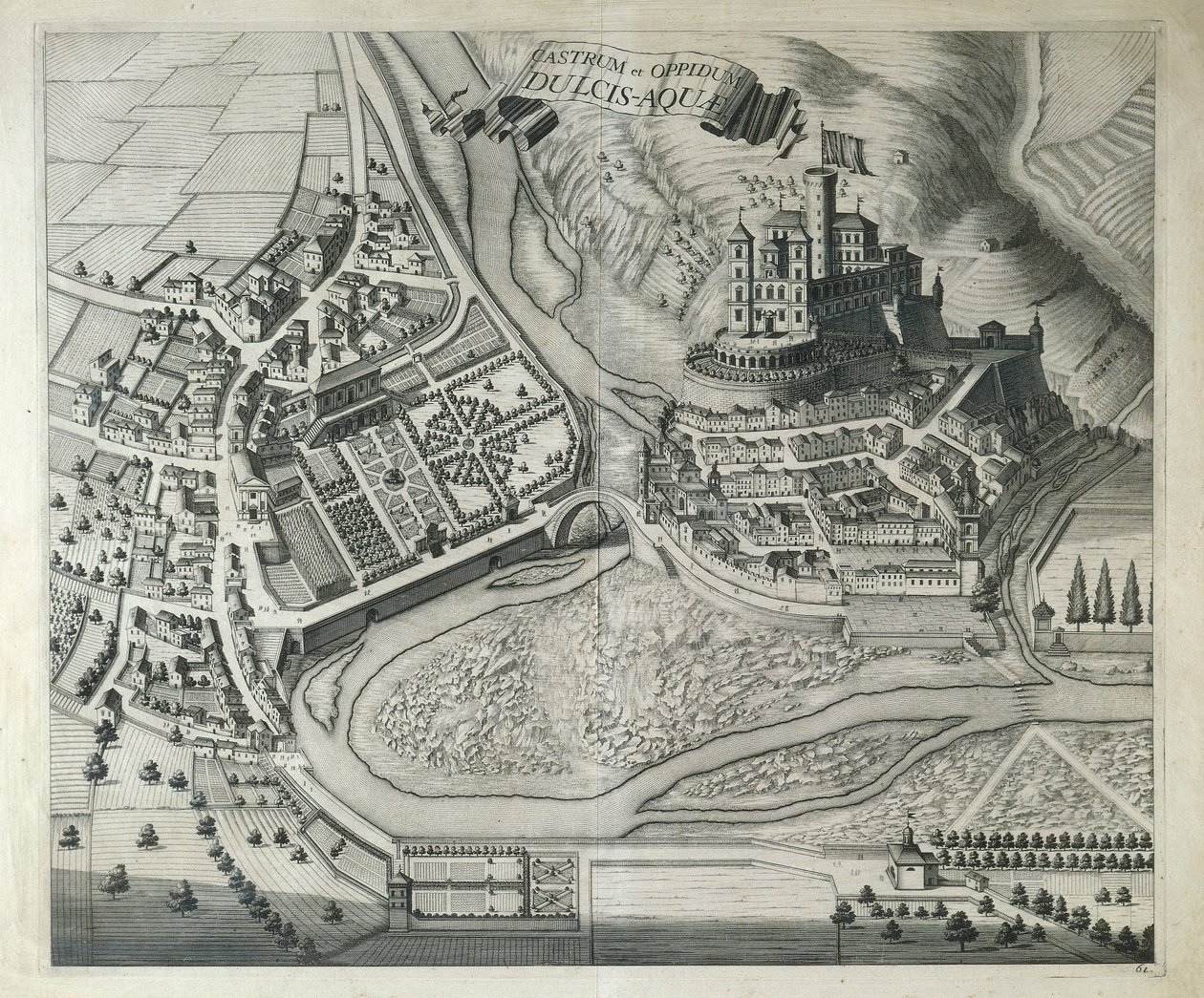 Dolceacqua, Das Dorf Dolceacqua (Imperia) aus Theatrum Regiae Celsitudinis Sabaudiae von Joan Blaeu, Amsterdam von Joan Blaeu
