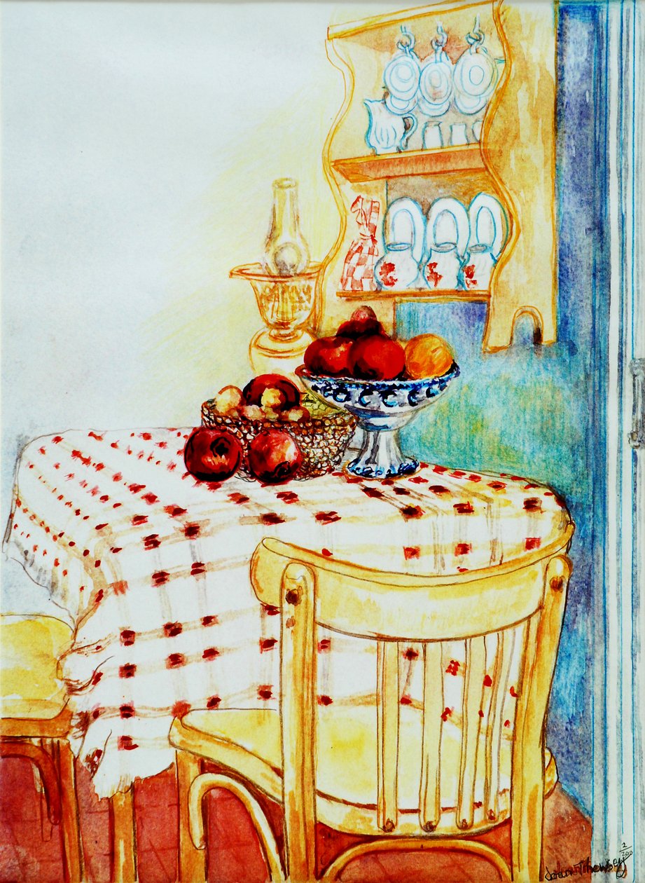 Küchentisch mit Äpfeln, 2005 von Joan Thewsey