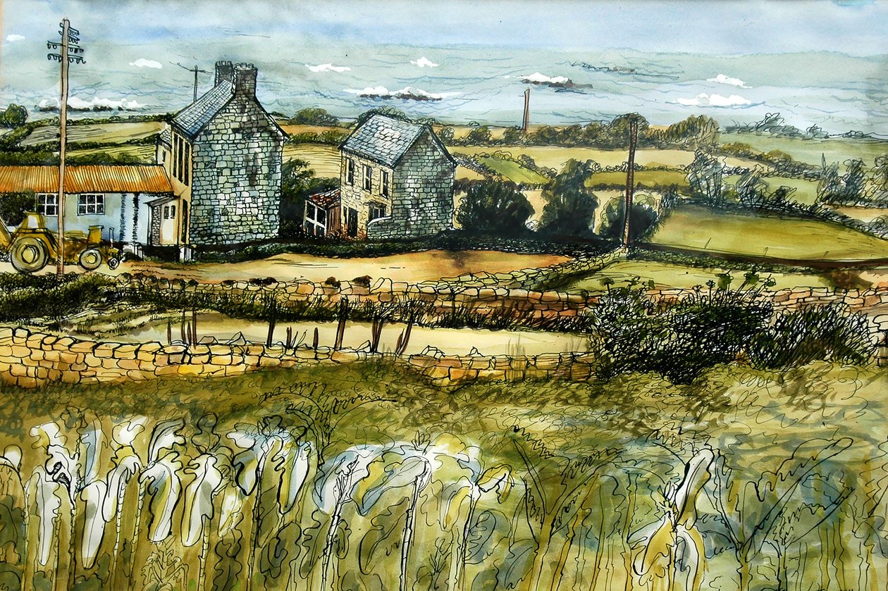 Bauernhof und Meer, L'Etacq, 2012 von Joan Thewsey